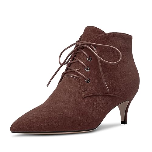 HDEUOLM Damen Mittlerem Niedrige Absatz Heel Spitze Zehenkappe Stiefeletten Schnüren Schnürung Reißverschluss Lässig Dress Winter 5 cm Heels Braun 39 EU von HDEUOLM