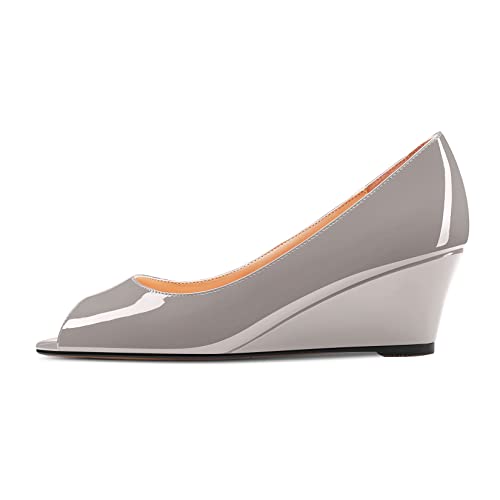 HDEUOLM Damen Niedrige Keilabsatz Absatz Heel Peep Open Zehenkappe Slip-on Pumps Klassisch Cute Dress Sandalen 5 cm Heels Grau 37 EU von HDEUOLM