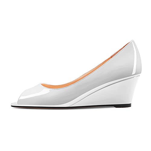 HDEUOLM Damen Niedrige Keilabsatz Absatz Heel Peep Open Zehenkappe Slip-on Pumps Klassisch Cute Dress Sandalen 5 cm Heels Weiß 38 EU von HDEUOLM