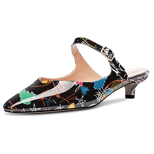 HDEUOLM Damen Niedrige Kitten Absatz Heel Eckige Zehenkappe Pumps Slingback Slip-on Lässig Klassisch Pantoletten Schuhe Mehrfarbig A 42 EU von HDEUOLM