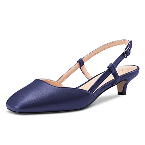 HDEUOLM Damen Niedrige Kitten Absatz Heel Peep Open Eckige Zehenkappe Slingback Slip-on Pumps Cute Dress 3.5 cm Heels Sandalen Königsblau Matt 40 EU von HDEUOLM