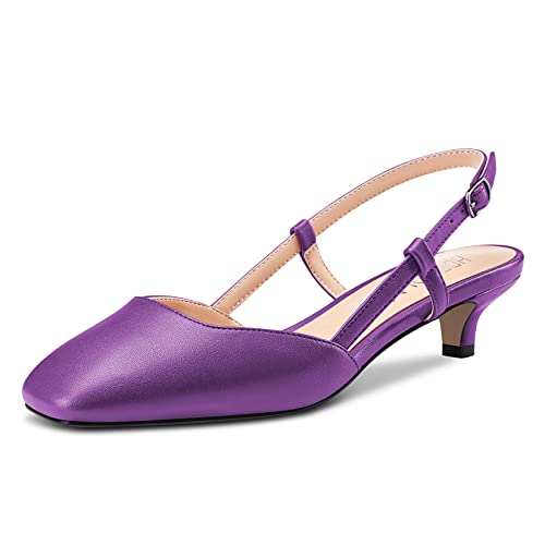 HDEUOLM Damen Niedrige Kitten Absatz Heel Peep Open Eckige Zehenkappe Slingback Slip-on Pumps Cute Dress 3.5 cm Heels Sandalen Violett 43 EU von HDEUOLM