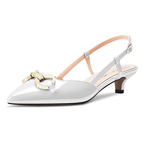 HDEUOLM Damen Niedrige Kitten Absatz Heel Spitze Zehenkappe Sandalen Slip-on Knöchelriemen Pumps Hochzeit Party Cute 3.5 cm Heels Schuhe Weiß 38 EU von HDEUOLM
