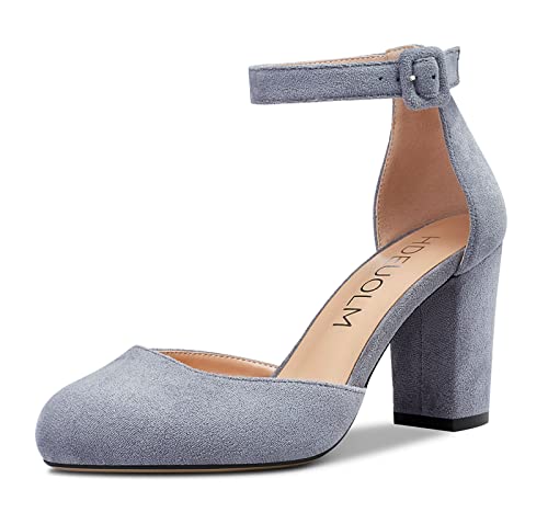 HDEUOLM Damen Pumps mit Mittelhohem Absatz Knöchelriemen Runder Zehe Klobiger Blockabsatz Grundlegende Schuhe in Übergröße 8CM Heel Grau Wildleder 37 EU HDEUOLM Damen Pumps mit Mittelhohem Absatz Knöchelriemen Runder Zehe Klobiger Blockabsatz Grundlegende Schuhe in Übergröße 8CM Heel Grau Wildleder 37 EU von HDEUOLM