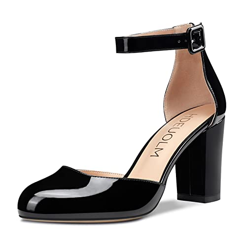 HDEUOLM Damen Pumps mit Mittelhohem Absatz Knöchelriemen Runder Zehe Klobiger Blockabsatz Grundlegende Schuhe in Übergröße 8CM Heel Schwarz Lackleder 38 EU HDEUOLM Damen Pumps mit Mittelhohem Absatz Knöchelriemen Runder Zehe Klobiger Blockabsatz Grundlegende Schuhe in Übergröße 8CM Heel Schwarz Lackleder 38 EU von HDEUOLM