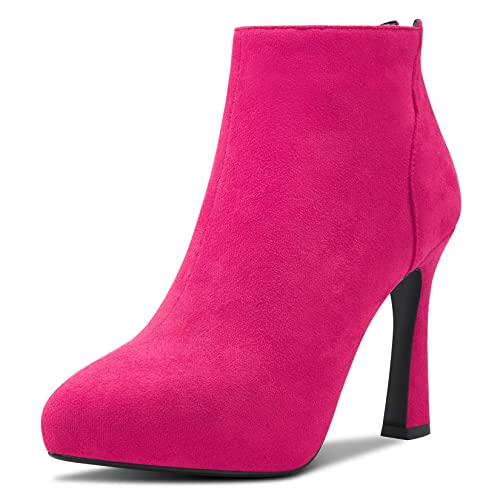 HDEUOLM Damen Stiletto Hoher High Plateau Plattform Absatz Heel Geschlossene Spitze Zehenkappe Stiefeletten Slip-on Reißverschluss Klassisch 10 CM Heels Schuhe Rosa Wildleder A 43 EU von HDEUOLM