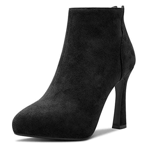 HDEUOLM Damen Stiletto Hoher High Plateau Plattform Absatz Heel Geschlossene Spitze Zehenkappe Stiefeletten Slip-on Reißverschluss Klassisch 10 CM Heels Schuhe Schwarz Wildleder 43 EU von HDEUOLM