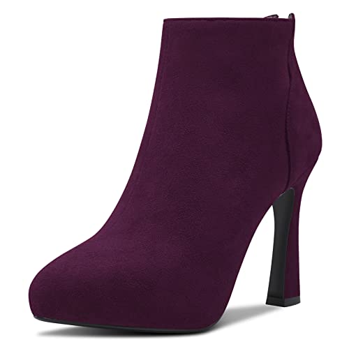 HDEUOLM Damen Stiletto Hoher High Plateau Plattform Absatz Heel Geschlossene Spitze Zehenkappe Stiefeletten Slip-on Reißverschluss Klassisch 10 CM Heels Schuhe Violett Wildleder A 37 EU von HDEUOLM