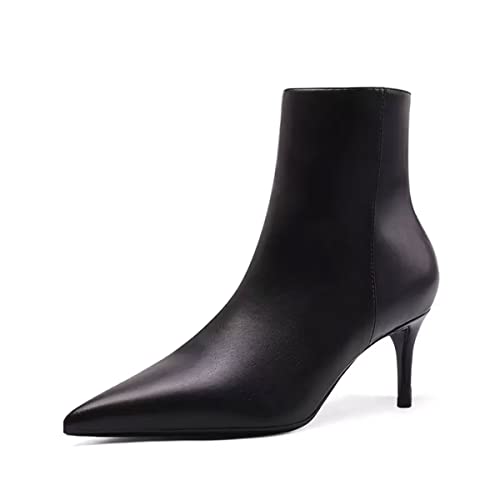 HDEUOLM Damen Stiletto Mittlerem Absatz Heel Spitze Zehenkappe Slip-on Reißverschluss Stiefeletten Hochzeit Dress 6 CM Heels Schwarz 37 EU von HDEUOLM