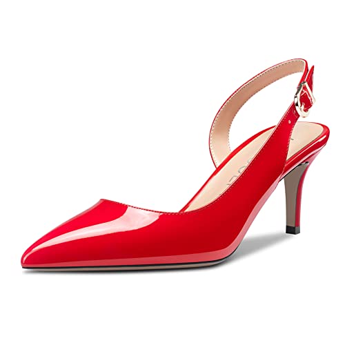 HDEUOLM Damen Stiletto Niedrige Kitten Absatz Heel Spitze Zehenkappe Slip-on Slingback Pumps Cute Dress Klassisch 6.5 cm Heels Rot 40 EU von HDEUOLM