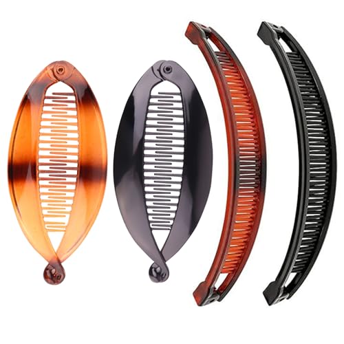Bananen-Haarspangen für feine Fisch-Clips, Tresen- und Pferdeschwanz-Kämme, Tellerknipser, modischer Einsatzkamm, faule Haare, Kamm für Damen, 1 Set mit 4 Stück von HDFHDF