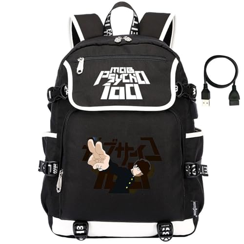 HDFYGBC M-ob Psyc-ho 100 Anime Rücksack Kinder, Grosse Kapazität Schulranzen mit US.B, Schulrucksack für Jungen Mädchen, Schule(Multi 19) von HDFYGBC