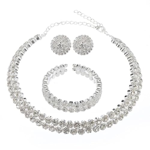 1 Doppellagige Halskette, 1 Doppellagiges Armband Und 1 Paar Ohrringe, Funkelnder Schmuck, Eleer Schmuck, Strassschmuck, Kleideraccessoires von HDGSAFD