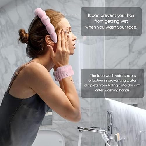 1 Stirnband Und 3 Armbänder, Anti-Benetzungs-Set Zum Waschen, High-Top-Stirnband Zum Waschen Des Gesichts Und Make-Up, Geeignet Zum Waschen, Zur Hautpflege Und Zur Hydrotherapie. von HDGSAFD