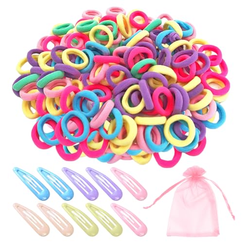 100 Elastische Haargummis, 10 Haarnadeln, Mädchen-Haargummis, Haargummibänder, Baumwoll-Haargummis, Haargummi-Haargummis, Pferdeschwanz-Haargummis von HDGSAFD