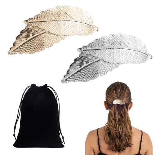 2 Stück Damen-Haarspangen, 1 Schwarze Aufbewahrungstasche, Metall-Haarspangen, Haarschmuck-Haarspangen, Blatt-Haar-Accessoires, Retro-Damen-Haarspangen, Haarbinde (Gold, Silber). von HDGSAFD