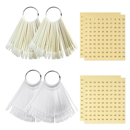 200 Nagel-Probestäbchen, 4 Digitale 1-100, 101-200 Aufkleber, Nagel-Probestäbchen, Nagelkunst-Übungsset, Nagellack-Präsentationsstäbchen von HDGSAFD