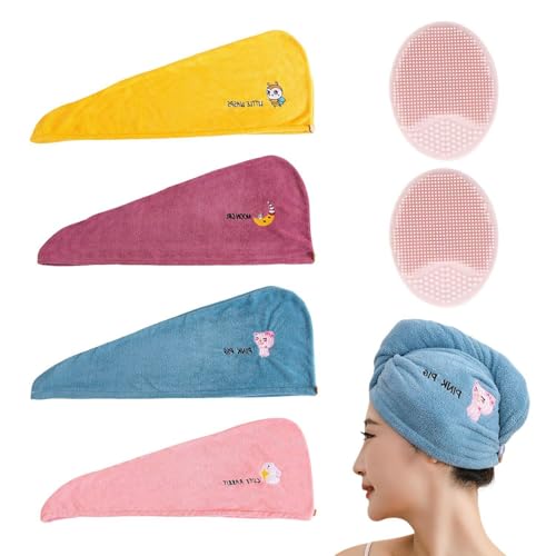 4 Stücke Trockener Haarkappe, 2 Gesichtswaschpinsel, Korallenmerze Weicher Turban, Langhaarhaarkappe Von Frauen, Wasserabsorbierendes Gestickeltes Handtuch, Badezubehör. von HDGSAFD