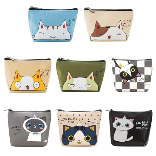 8 Stücke Katzendruckbrieftasche, Kindermünzen-Münz-Tasche, Kreativer Multifunktions-Aufbewahrungsbeutel, Süße Cartoon-Brieftasche, Reise Bequemer Münzbeutel. von HDGSAFD
