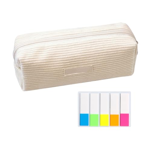 HDGSAFD Cord-Federmäppchen Mit 100 Indexaufkleber - Einfarbige Große Schreibwarentasche, Kosmetiktasche Mit Reißverschluss - Mehrzweck-Aufbewahrungstasche von HDGSAFD