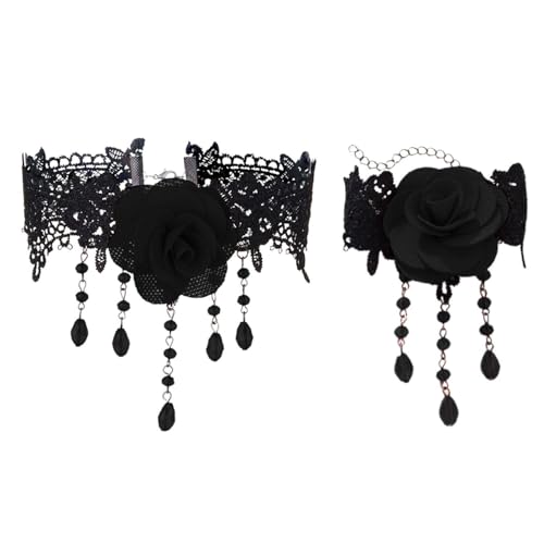 1 Halskette, 1 Armband, Set Aus Rosenspitze, Gothic-Schmuck, Quastenschmuck Für Damen von HDGSAFD