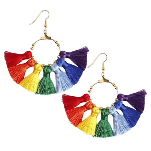 HDGSAFD 1 Paar Farbenfrohe Quastenohrringe, Kreativer Schmuck, Quasten -Anhängerohrringe, Regenbogenohrringe Für Frauen, Modische Persönlichkeitsohrringe, Kleidungszubehör. von HDGSAFD