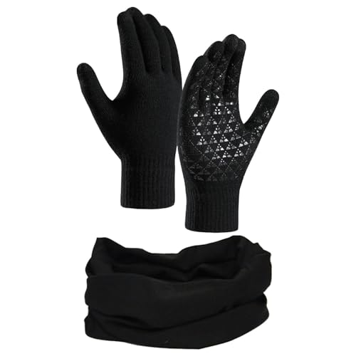 HDGSAFD 1 Paar Strickhandschuhe, 1 Schwarzer Schal, Rutschfeste Touchscreen-Handschuhe, Winter-Water Bottleet, Kälteschutzzubehör Für Den Außenbereich von HDGSAFD