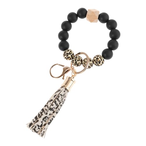 HDGSAFD 1 Stück Armband-Schlüsselanhänger, Silikon-Perlen-Schlüsselanhänger, Leopardenmuster-Quasten-Schlüsselanhänger, Modischer Damen-Schlüsselanhänger, Boho-Stil-Schlüsselanhänger von HDGSAFD