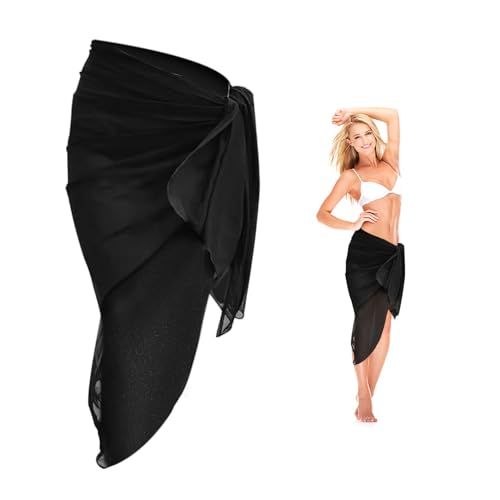 HDGSAFD 1 Stück Damen Strandkleid Strand Wickelkleid Chiffon Cover-Up Damen Badeanzug Sarong Kann Als Badeanzug Schal Verwendet Werden Geeignet Für Den Sommerurlaub (Schwarz) von HDGSAFD