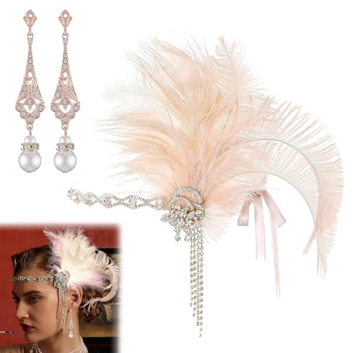 1 Stück Federkopfschmuck Und 1 Paar Ohrringe, Elee Kopfbedeckung, Lange Retro-Ohrringe, Party-Accessoires, Damenschmuck von HDGSAFD