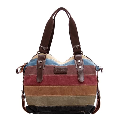 HDGSAFD 1 Stück Regenbogen gestreifte Canvas-Tasche, Handtasche und Umhängetasche, Damentaschen, Damenhandtaschen, Damen-Hobo-Tasche, Damen-Canvas-Tasche, Damen-Tragetasche, Luxustasche von HDGSAFD