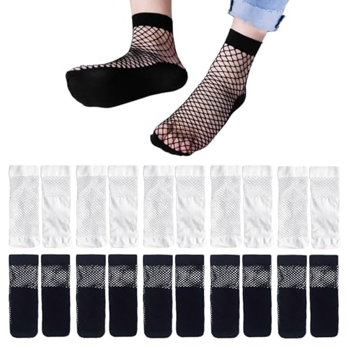 HDGSAFD 10 Paar Schwarze Netzsocken, Mittelhohe Netzsocken, Modische Hohlsocken, Elastische Transparente Socken, Damensocken von HDGSAFD