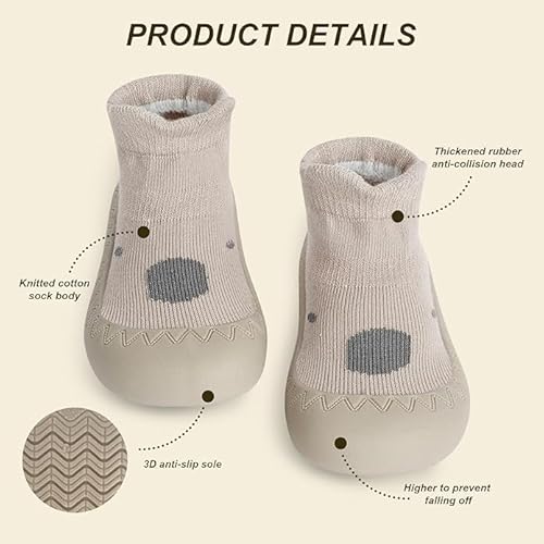 HDGSAFD 2 Paar Babyschuhe Mit Weichen Sohlen, Niedliche Rutschfeste Cartoon-Schuhe, Babykrabbelschuhe, Weich Und Atmungsaktiv, Wanderschuhe Für Anfänger (Weiß, Khaki). von HDGSAFD