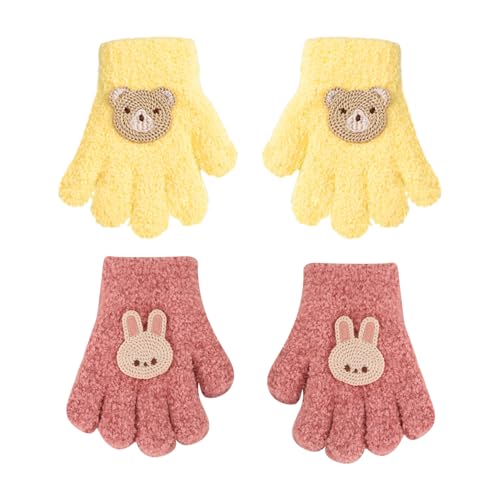 HDGSAFD 2 Paar Bären-Fünffingerhandschuhe, Süße Kinderhandschuhe, Warme Kinderhandschuhe, Weiche Strickhandschuhe von HDGSAFD