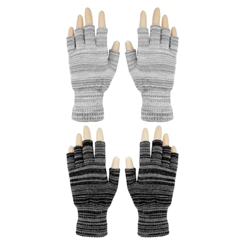 HDGSAFD 2 Paar Fingerlose Strickhandschuhe, Verdickte Warme Handschuhe, Unisex-Stretch-Handschuhe, Winterwarme Halbfingerhandschuhe von HDGSAFD