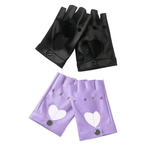 HDGSAFD 2 Paar Herzförmige Damenhandschuhe, Pu-Erhandschuhe, Hohlhandschuhe, Fingerlose Handschuhe, Handschuhe Im Punk-Stil, Fahrradhandschuhe von HDGSAFD