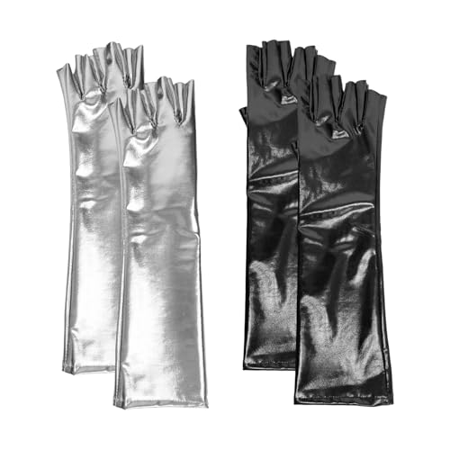 HDGSAFD 2 Paar Lackerhandschuhe, Stretchhandschuhe, Lange Fingerlose Handschuhe, Handschuhe Im Punk-Stil, Cosplay-Kostümzubehör von HDGSAFD