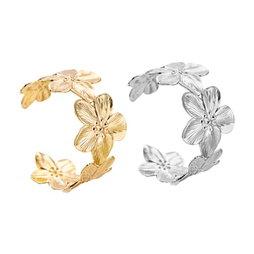 HDGSAFD 2 Stück Blumenarmbänder, Exquisite Offene Armbänder, Modetrendarmbänder, Strandurlaubsaccessoires, Damenbekleidung Passende Accessoires (Gold, Silber). von HDGSAFD