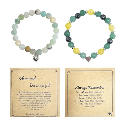 HDGSAFD 2 Stück Liebesanhänger-Armbänder, Elastische Perlenarmbänder, Verstellbare Armbänder, Handgewebte Armbänder, Damenarmbänder von HDGSAFD