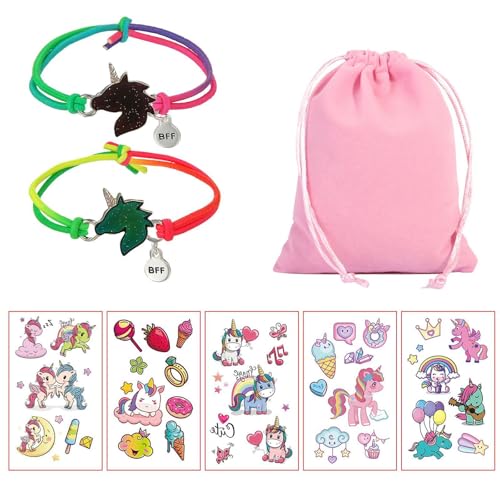 HDGSAFD 2 Stück Regenbogenpferd-Armbänder Mit Farbwechsel Und 5 Stück Regenbogenpferd-Aufkleber, Mit 1 Stück Schmuckbeutel, Süßes Mädchenarmband, Freundschaftsarmband von HDGSAFD