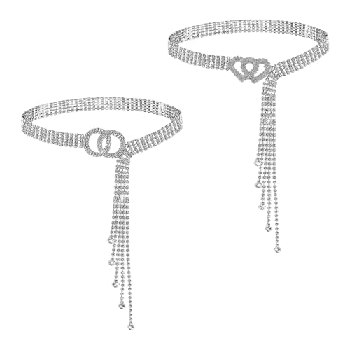 HDGSAFD 2 Stück Silberne Strassgürtel, Verstellbare Gürtel, Elee Damengürtel, Dekorative Gürtel, Glänzende Gürtel von HDGSAFD