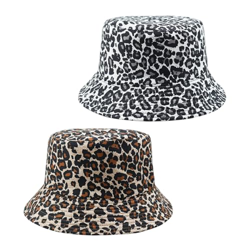 HDGSAFD 2 Stücke Aus Leopardenmuster Fischerhut, Retro Und Modisch Gedruckter Casual Hut, Doppelseitige Angelkatze, Klassischer Eimerhut, Praktische Sonnenhut Im Freien. von HDGSAFD