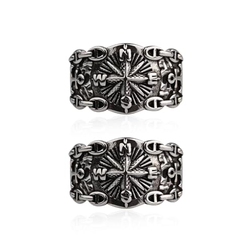 HDGSAFD 2-Teilige Ringe, Offener Verstellbarer Ring, Herrenring, Personalisierter Kompassring, Kleidungsdekoration von HDGSAFD