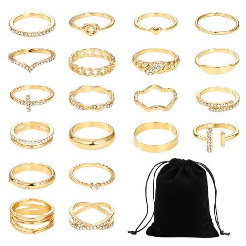 HDGSAFD 20 Damenringe Und 1 Aufbewahrungstasche, Einfache Und Modische Ringe, Stapelbare Ringe, Frauenschmuck. von HDGSAFD