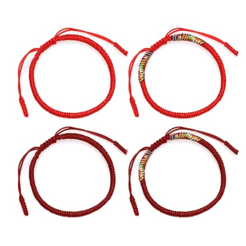HDGSAFD 4 Stück Rote Geflochtene Armbänder, Verstellbare Glücksarmbänder, Unisex, Freundschaftsarmbänder, Paararmbänder von HDGSAFD