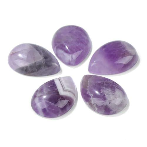HDJSDB 10 Stück natürliche flache Tigerauge-Stein-Cabochon-Perlen, Wassertropfen-Patch, Kamee-Perlen zur Schmuckherstellung, DIY-Ring, Ohrringe, Armbänder, Nr. 33, Amethyst, 13 x 18 mm von HDJSDB