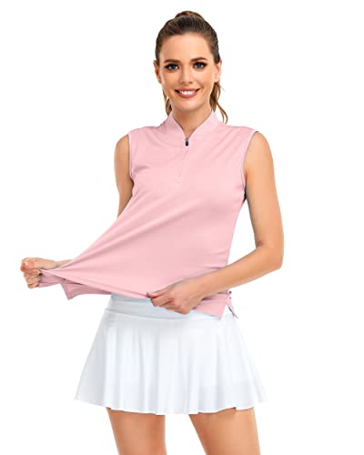 HDL Damen Ärmellos Polo Golf Shirts Quick Dry 50+ UV Schutz Leichte Tennis Tank Tops, rose, Groß von HDL