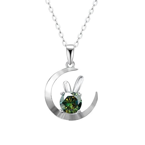 HDNSYNEG Die Halskette der Frauen, 1,0 CT Moissanit-Diamantschmuck mit 925er Silber-Mond-Anhänger-Halskette for Frauen als Geschenk (Color : Green_Onesize) von HDNSYNEG