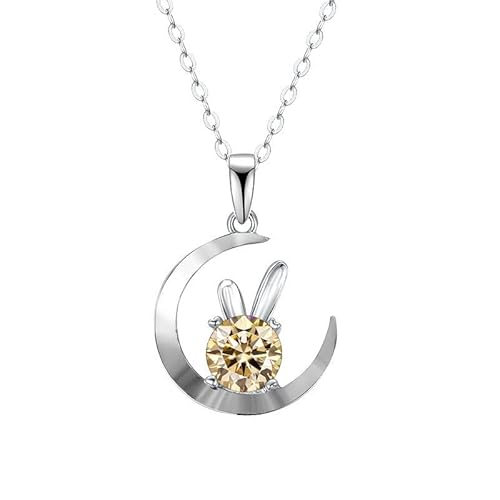 HDNSYNEG Die Halskette der Frauen, 1,0 CT Moissanit-Diamantschmuck mit 925er Silber-Mond-Anhänger-Halskette for Frauen als Geschenk (Color : Yellow_Onesize) von HDNSYNEG