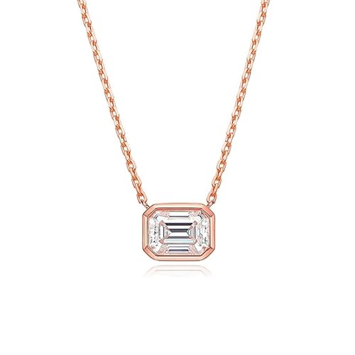 HDNSYNEG Die Halskette der Frauen, 6 * 8 mm 2ct Smaragdschliff-Moissanit-Diamant-Anhänger mit Halsketten aus 100% S925-Silber for Damen (Color : Rose gold color_Onesize) von HDNSYNEG
